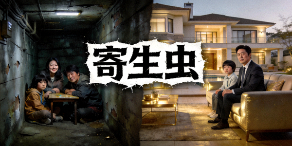 电影《寄生虫》海报，展示社会阶层冲突与黑色幽默