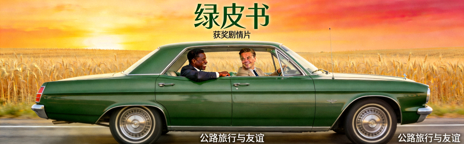 获奖剧情片《绿皮书》温馨海报，展示公路旅行与友谊